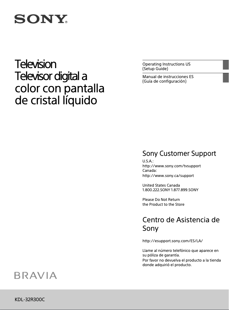 Imagen de la primera página del manual del dispositivo Bravia KDL-32R300C