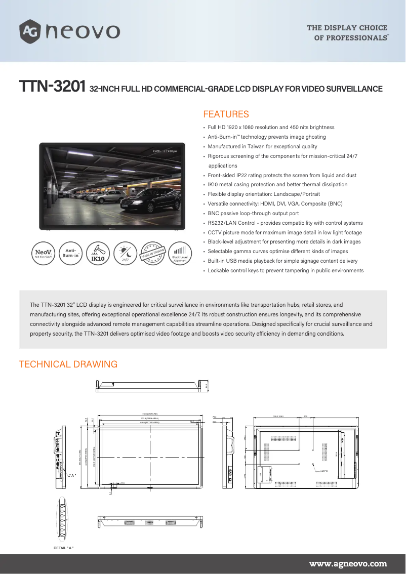 Página 1 del manual Ficha técnica AG Neovo TTN-3201