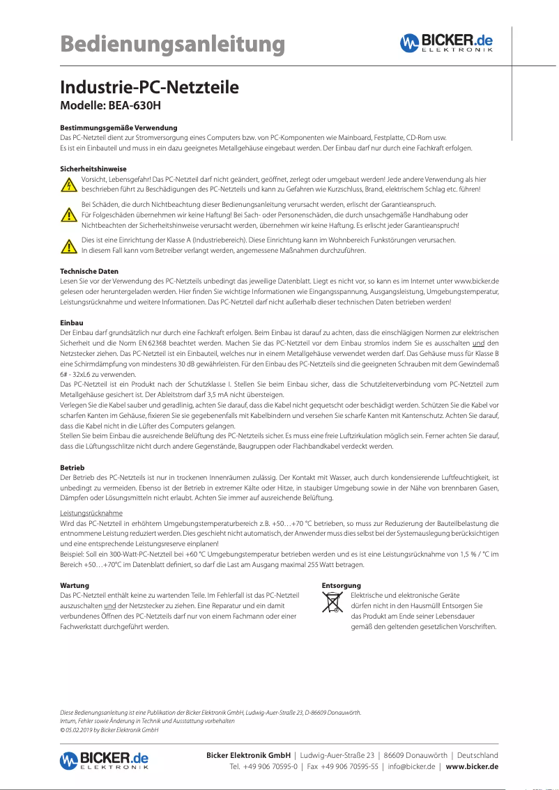 Imagen de la primera página del manual del dispositivo BEA-630H