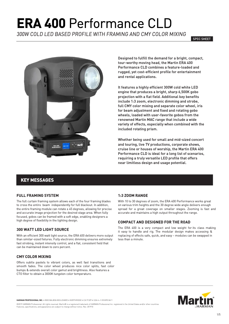 Página 1 del manual Ficha técnica Martin ERA 400 Performance CLD