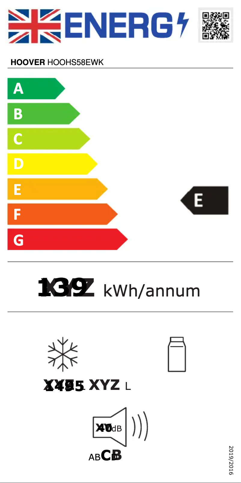 Página 1 del manual Etiqueta energética Hoover HOOHS58EWK