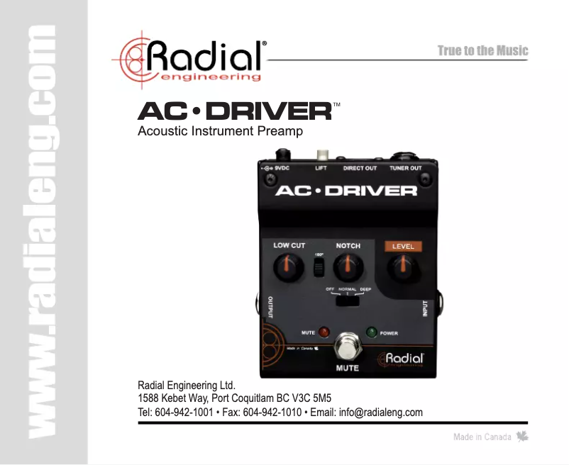 Página 1 del manual Manual de usuario Radial Engineering AC-Driver