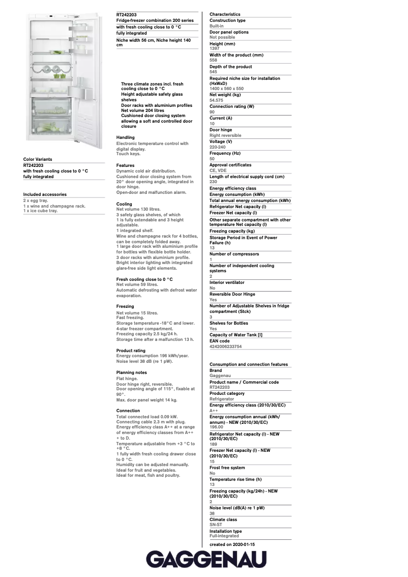 Página nº 1 - Ficha técnica Gaggenau RT242203