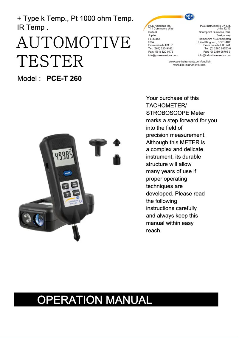 Imagen de la primera página del manual del dispositivo PCE-T 260