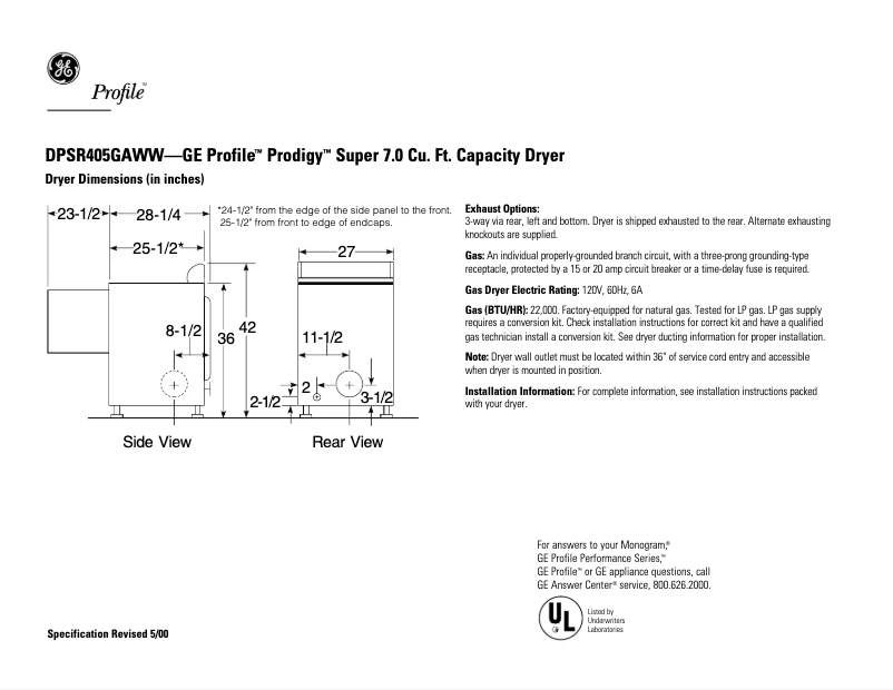 Imagen de la primera página del manual del dispositivo Profile Prodigy DPSR405GAWW