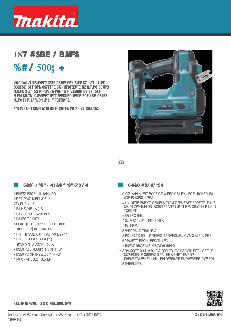 Página 1 del manual Ficha técnica Makita DBN500