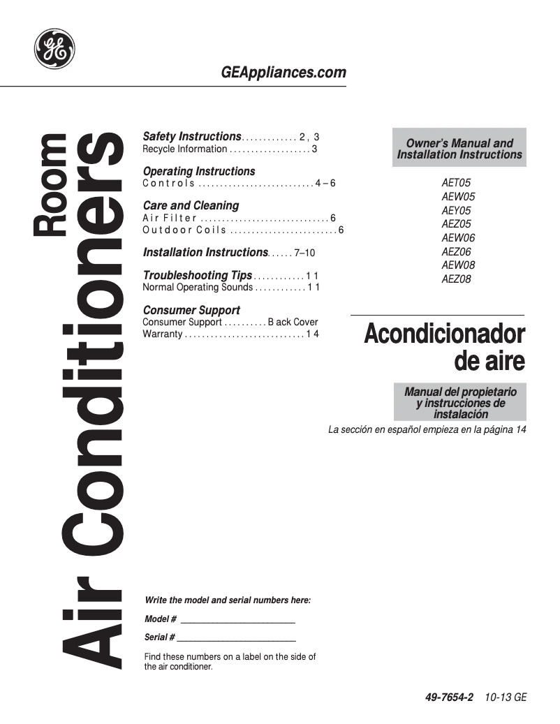 Imagen de la primera página del manual del dispositivo AEW05LXB