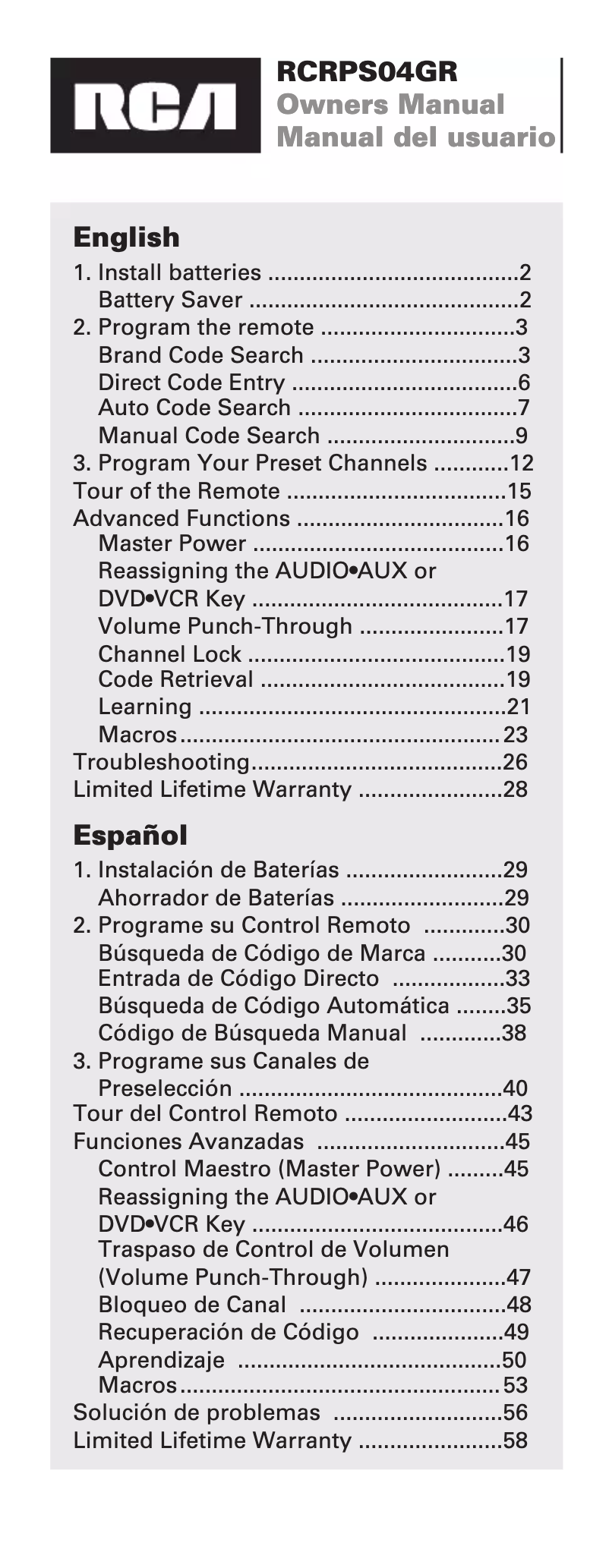 Página 1 del manual Manual de usuario RCA RCRPS04GR