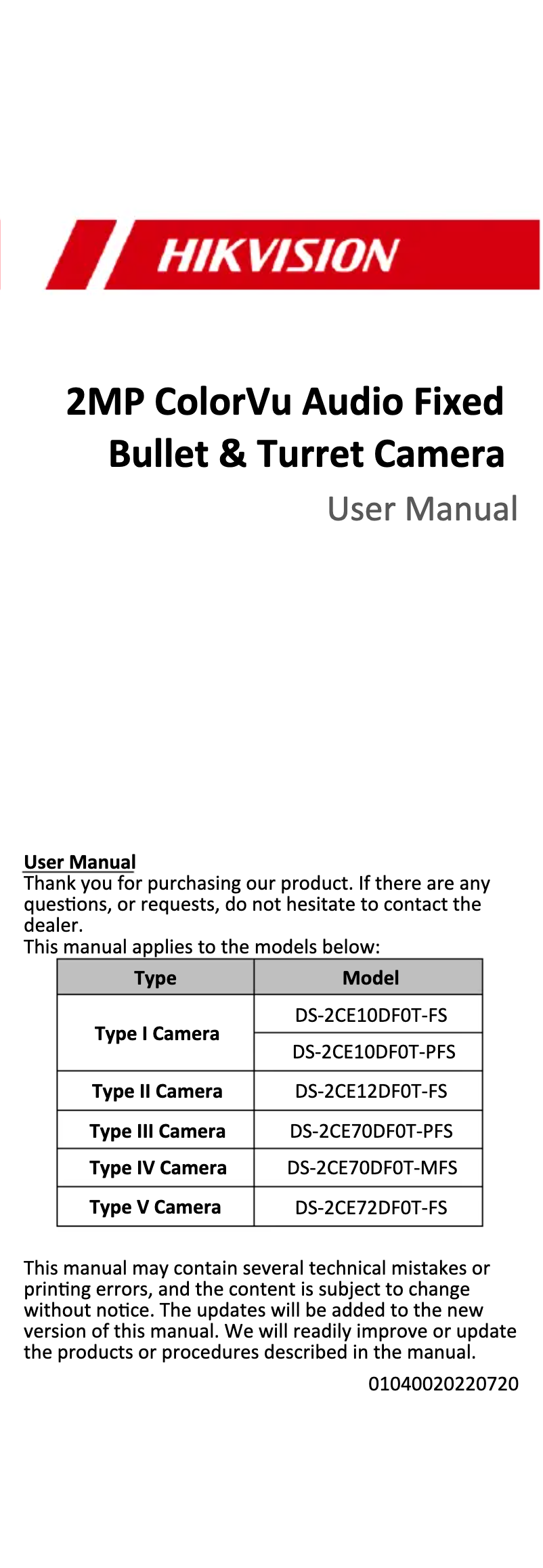 Imagen de la primera página del manual del dispositivo DS-2CE10DF0T-PFS