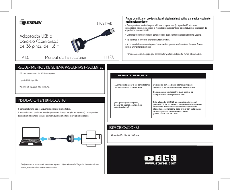 Imagen de la primera página del manual del dispositivo USB-PAR