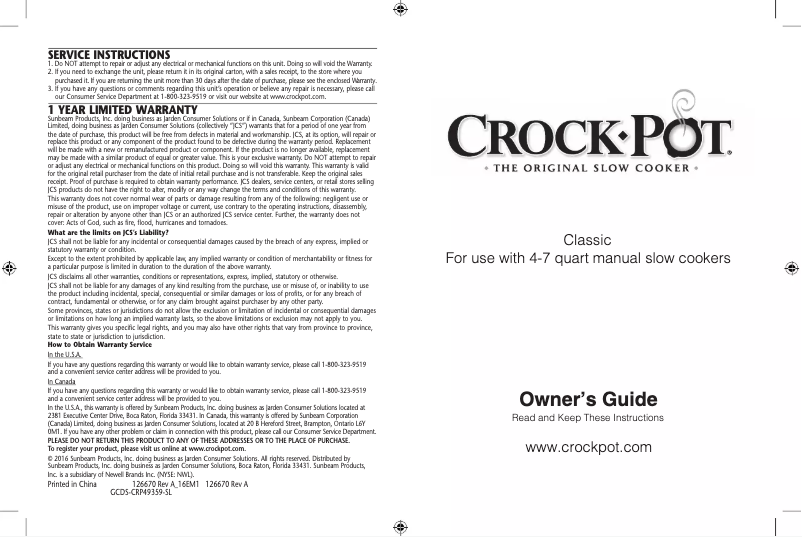 Página 1 del manual Manual de usuario Crock-Pot CR046