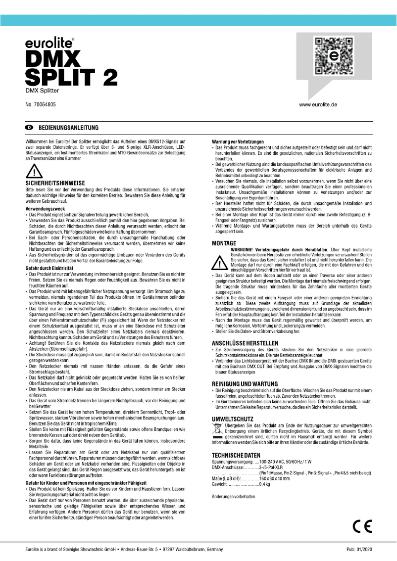 Imagen de la primera página del manual del dispositivo DMX Split 2