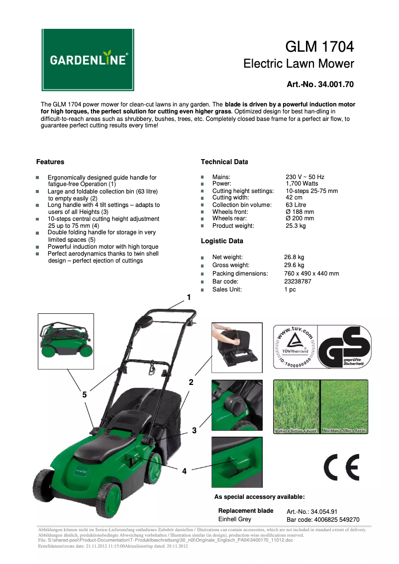 Página nº 1 - Manual de usuario Gardenline GLM 1704