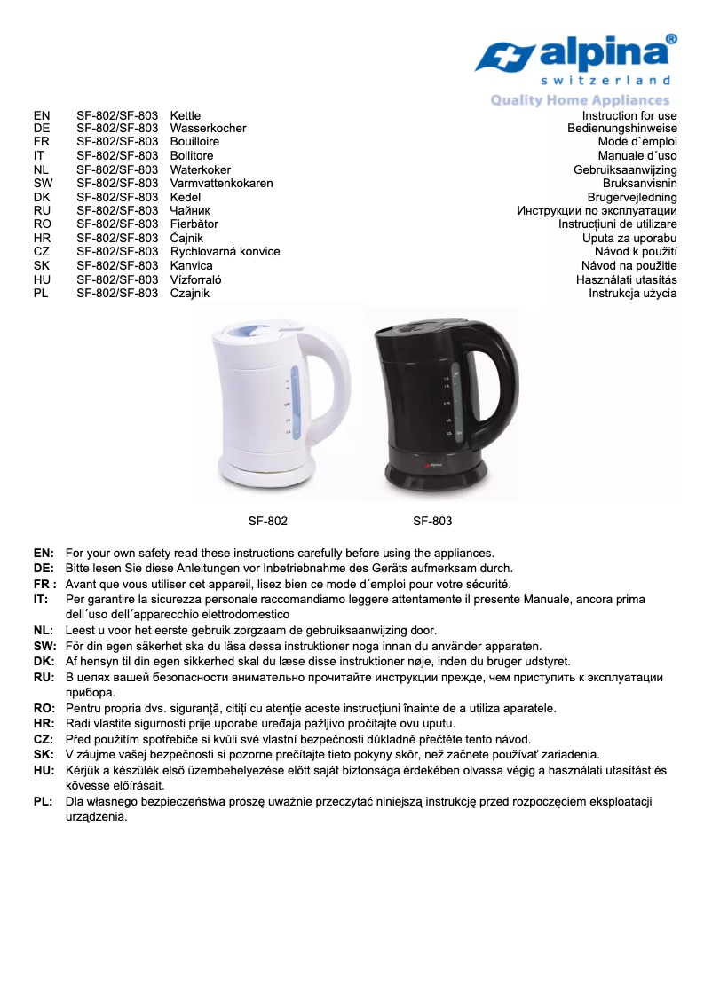 Página nº 1 - Manual de usuario Alpina SF 803