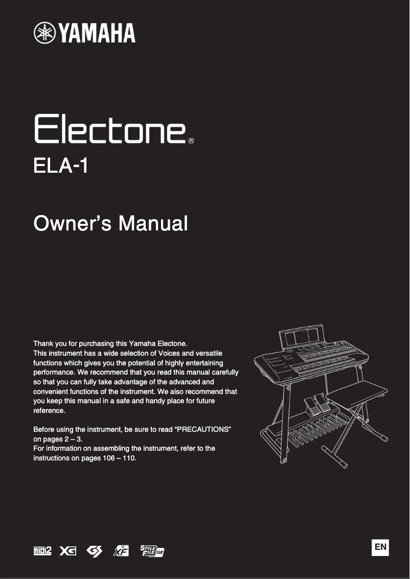 Imagen de la primera página del manual del dispositivo Electone ELA-1