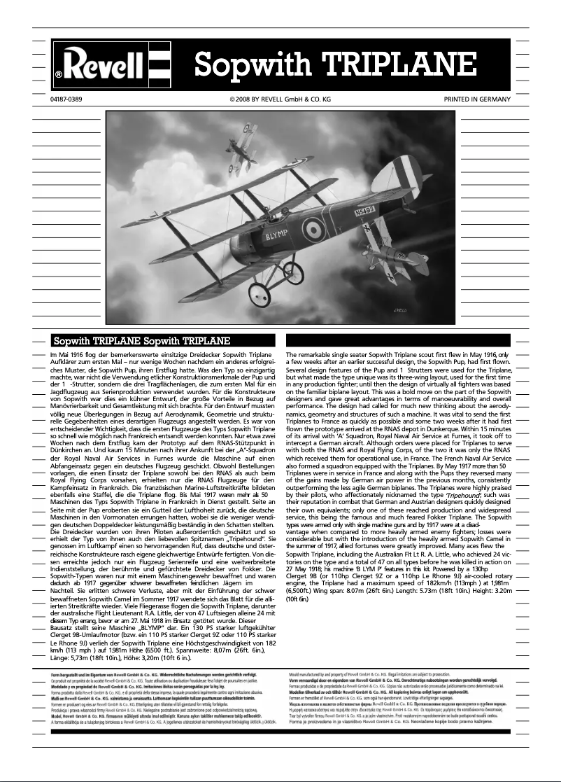 Página 1 del manual Manual de usuario Revell Sopwith Triplane