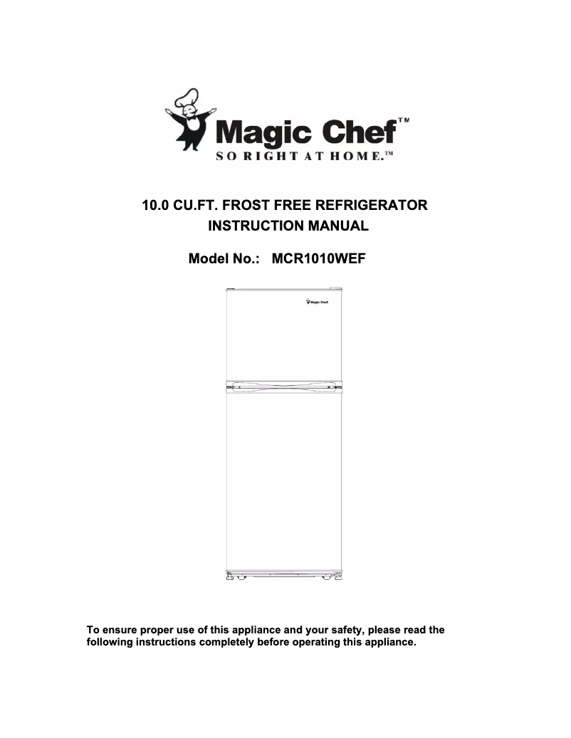 Página 1 del manual Manual de usuario Magic Chef MCR1010WEF