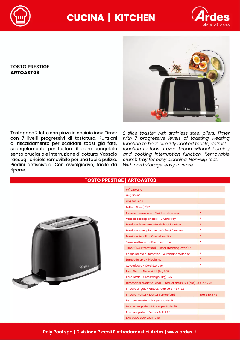 Página nº 1 - Ficha técnica Ardes Tosto Prestige ARTOAST03