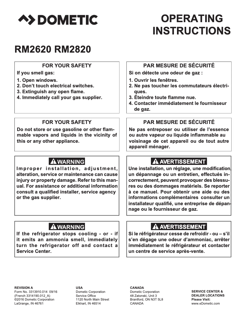 Página nº 1 - Manual de usuario Dometic RM2620