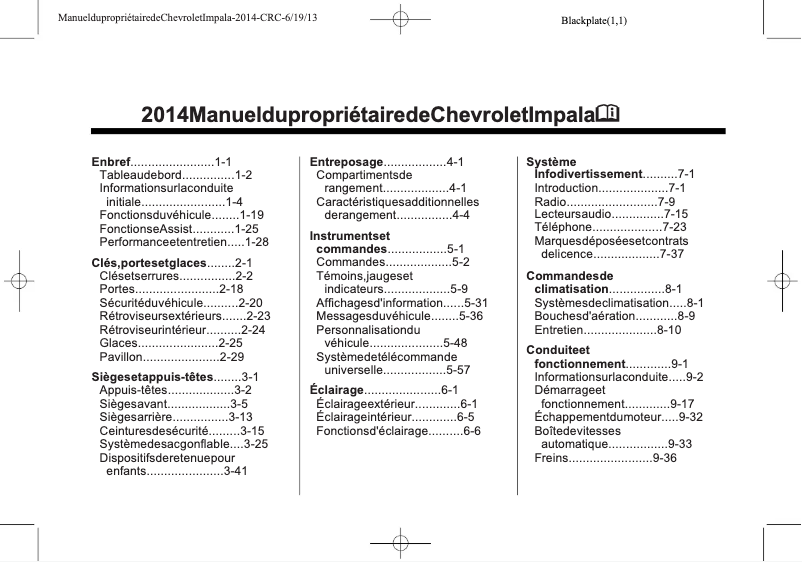 Página 1 del manual Manual de usuario Chevrolet Impala (2014)