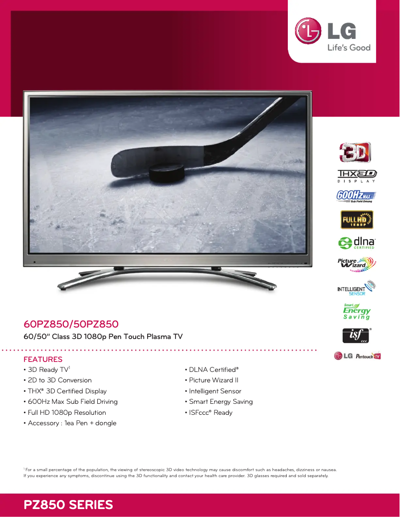 Imagen de la primera página del manual del dispositivo 60PZ850