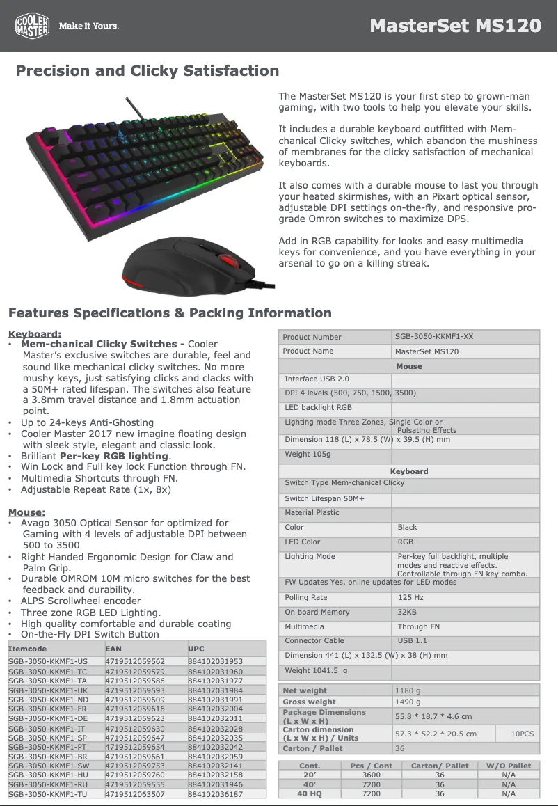 Página 1 del manual Ficha técnica Cooler Master MasterSet MS120