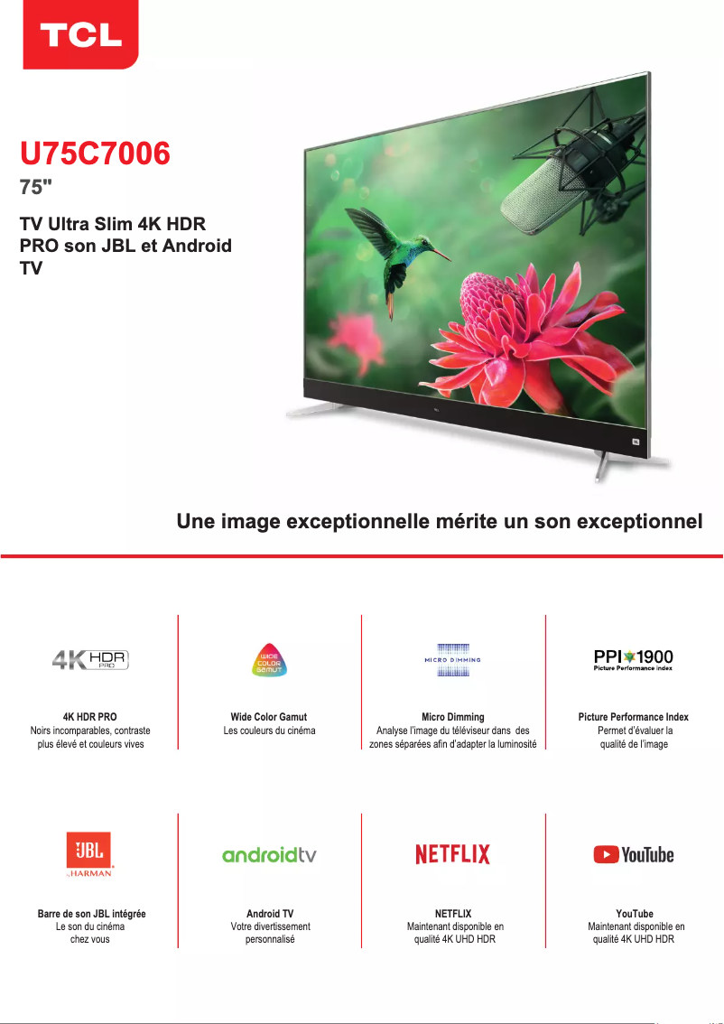 Página 1 del manual Ficha técnica TCL U75C7006