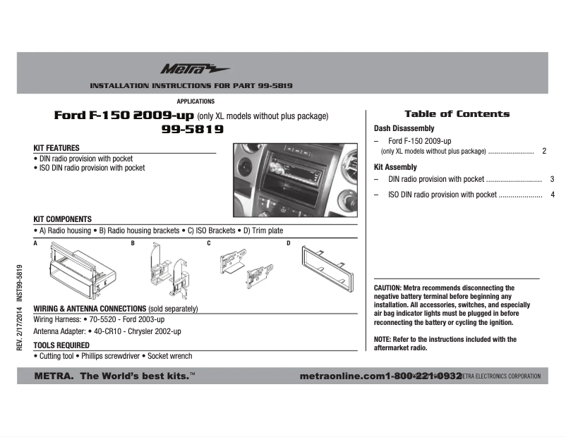 Página 1 del manual Manual de usuario Metra 99-5819
