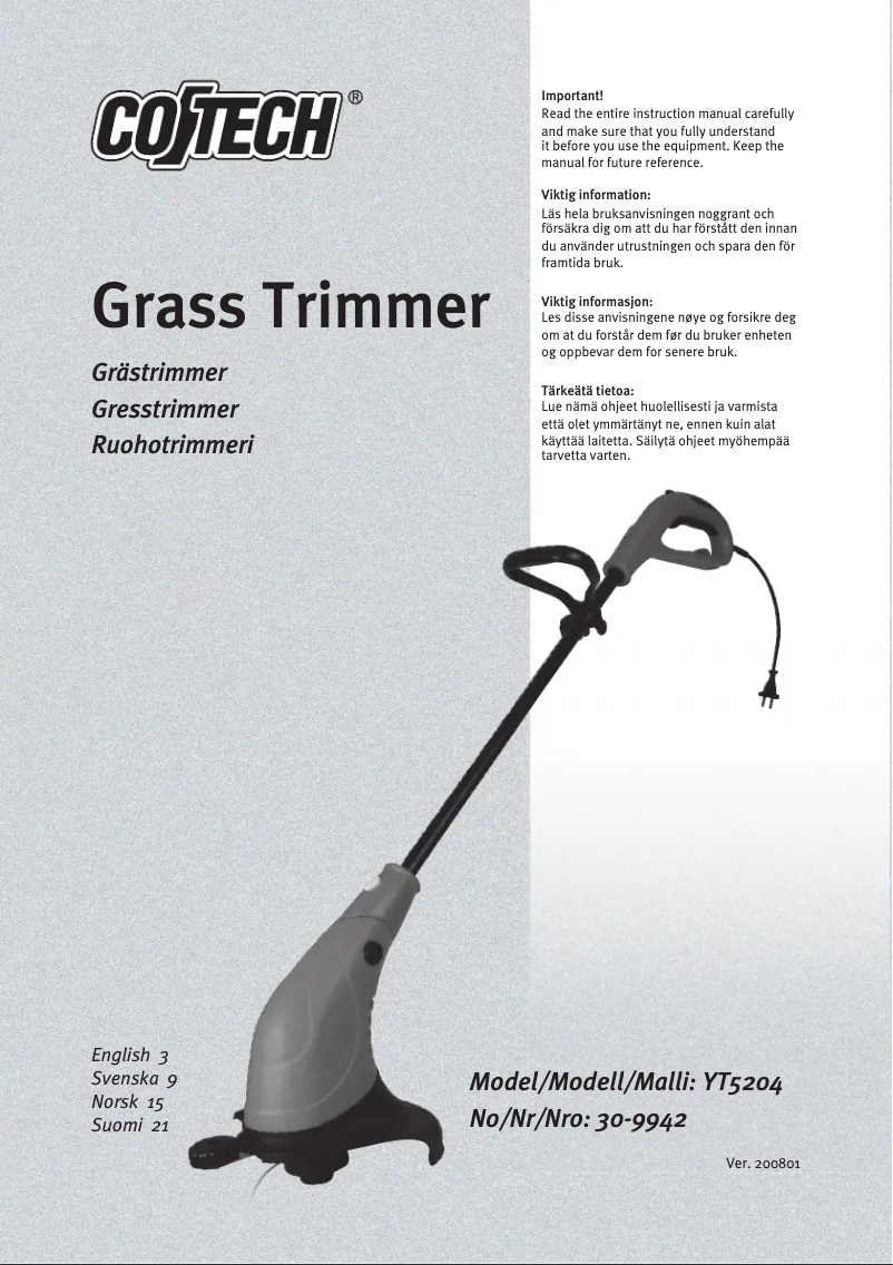 Imagen de la primera página del manual del dispositivo YT5204