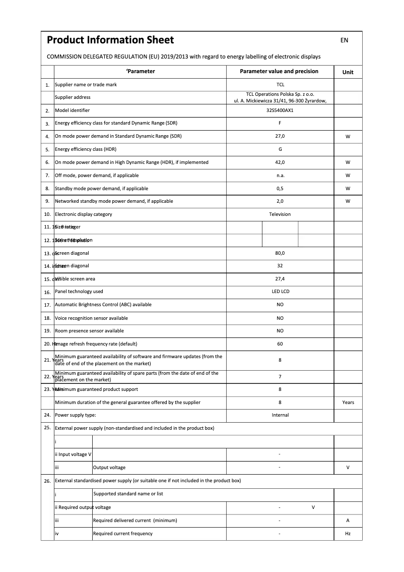 Imagen de la primera página del manual del dispositivo 32S5400A