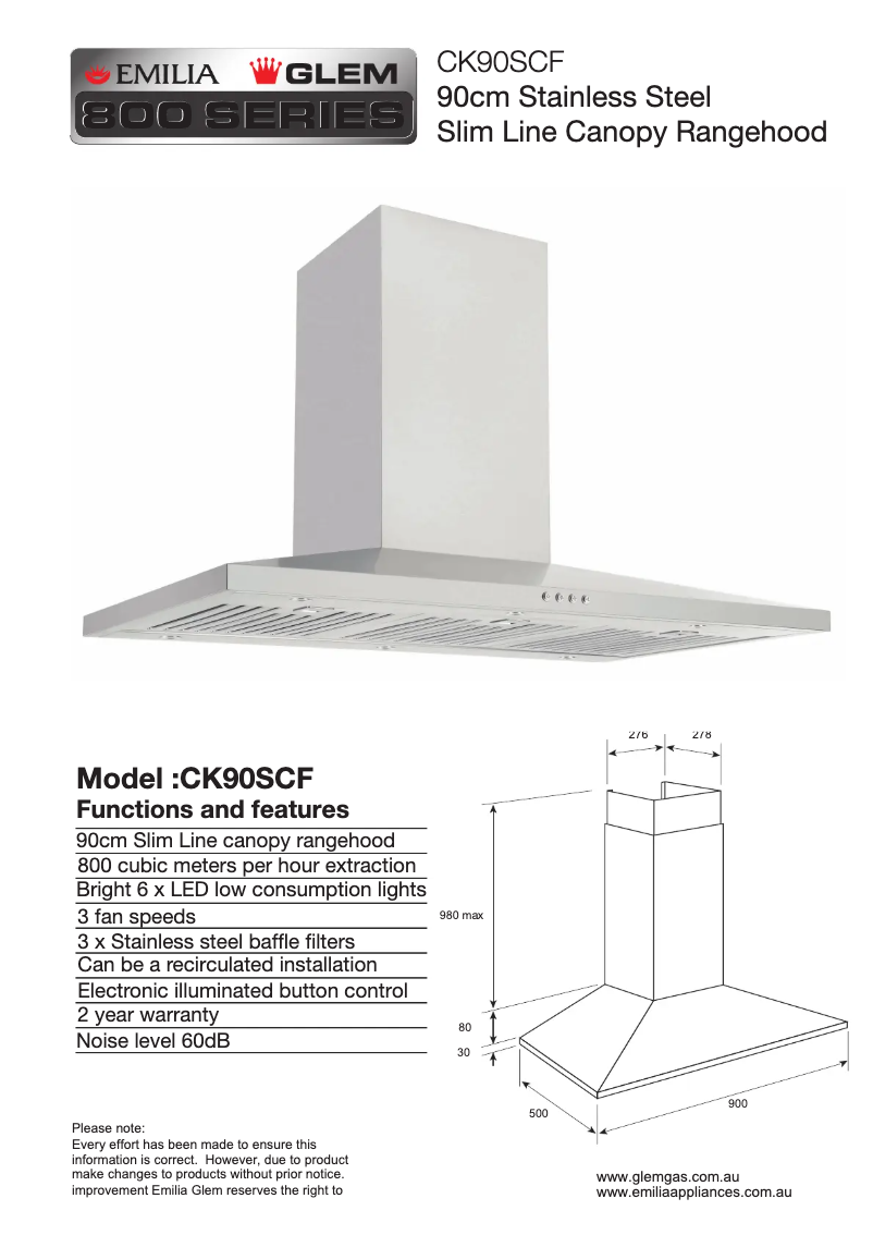 Página 1 del manual Ficha técnica Emilia CK90SCF