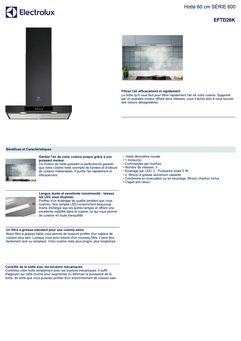 Página 1 del manual Ficha técnica Electrolux EFTD26K