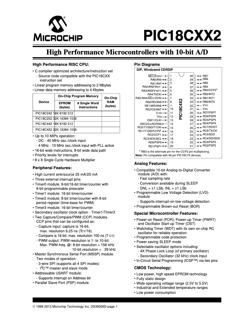 Imagen de la primera página del manual del dispositivo PIC18C442