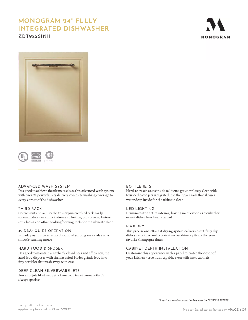 Página 1 del manual Ficha técnica Monogram ZDT985SINII