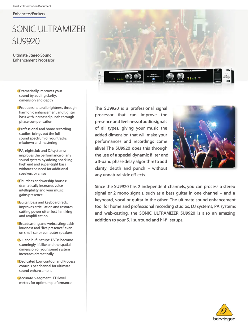 Página 1 del manual Ficha técnica Behringer Sonic Ultramizer SU9920