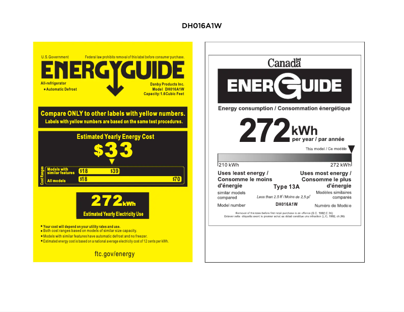 Página 1 del manual Etiqueta energética Danby DH016A1W-D