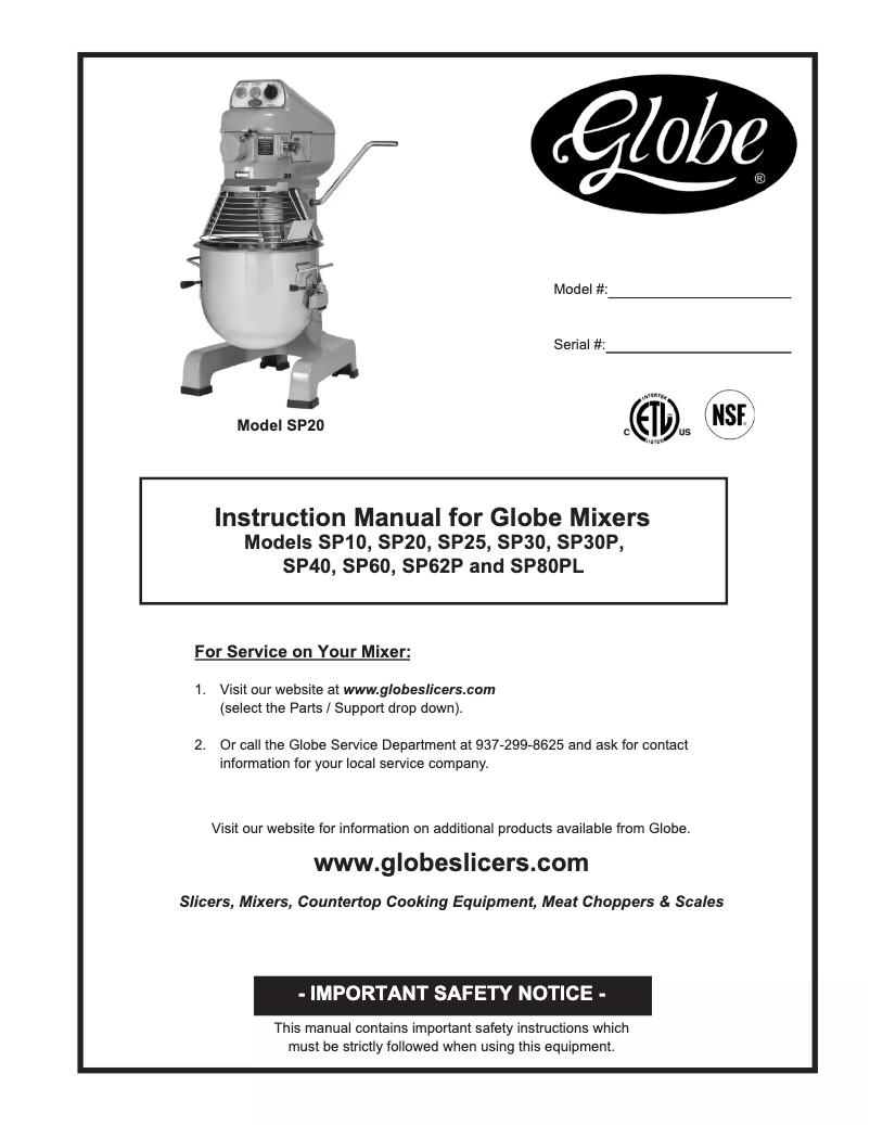 Página 1 del manual Manual de uso y mantenimiento Globe SP30P