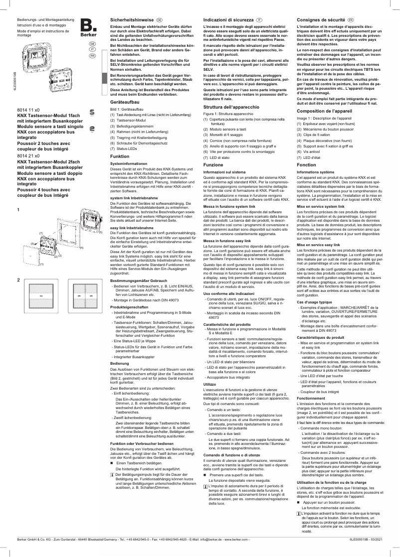 Página 1 del manual Instrucciones / montaje Berker 80142180