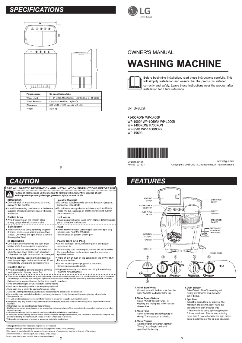Imagen de la primera página del manual del dispositivo WP-1560R