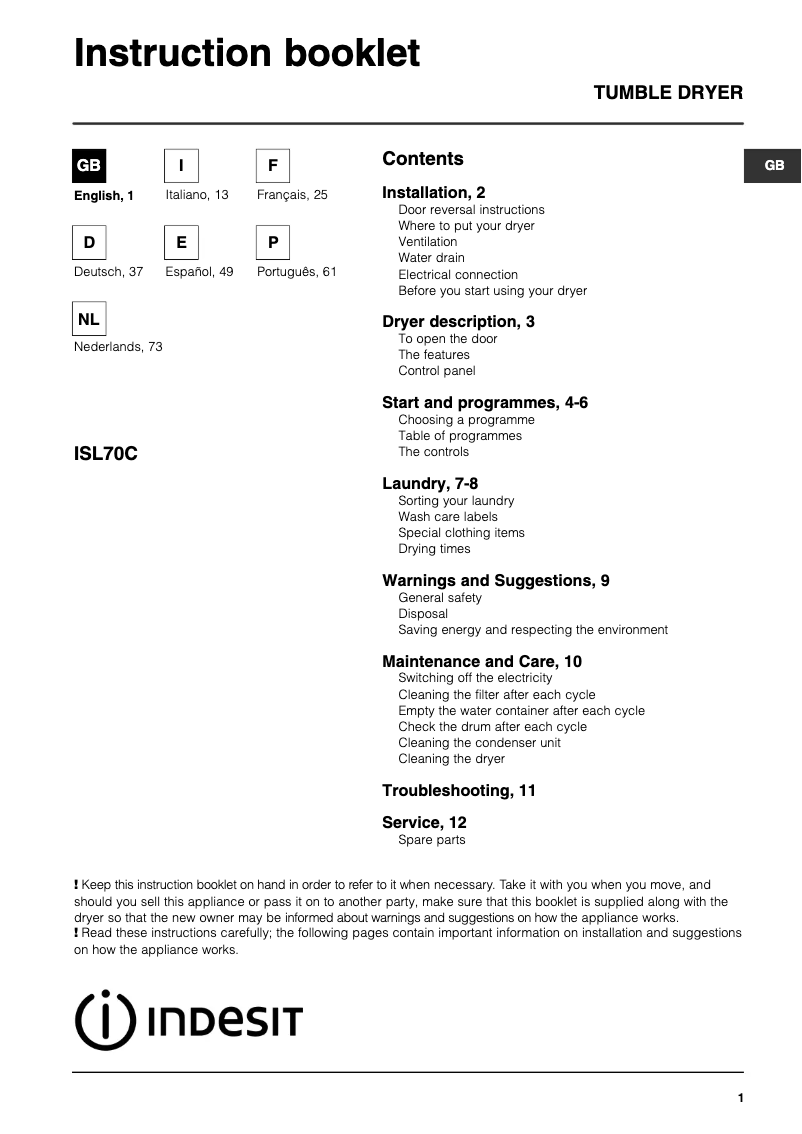 Imagen de la primera página del manual del dispositivo ISL 70 CS