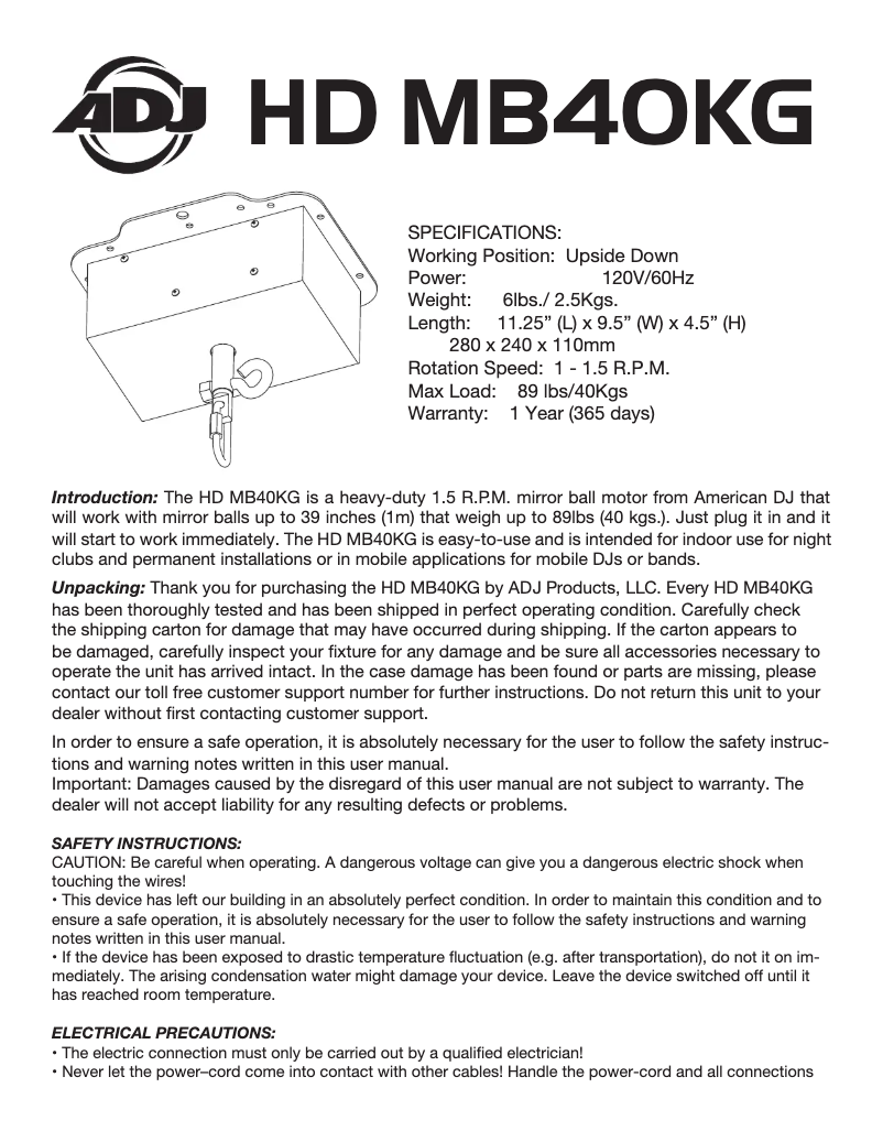 Imagen de la primera página del manual del dispositivo HD MB40KG