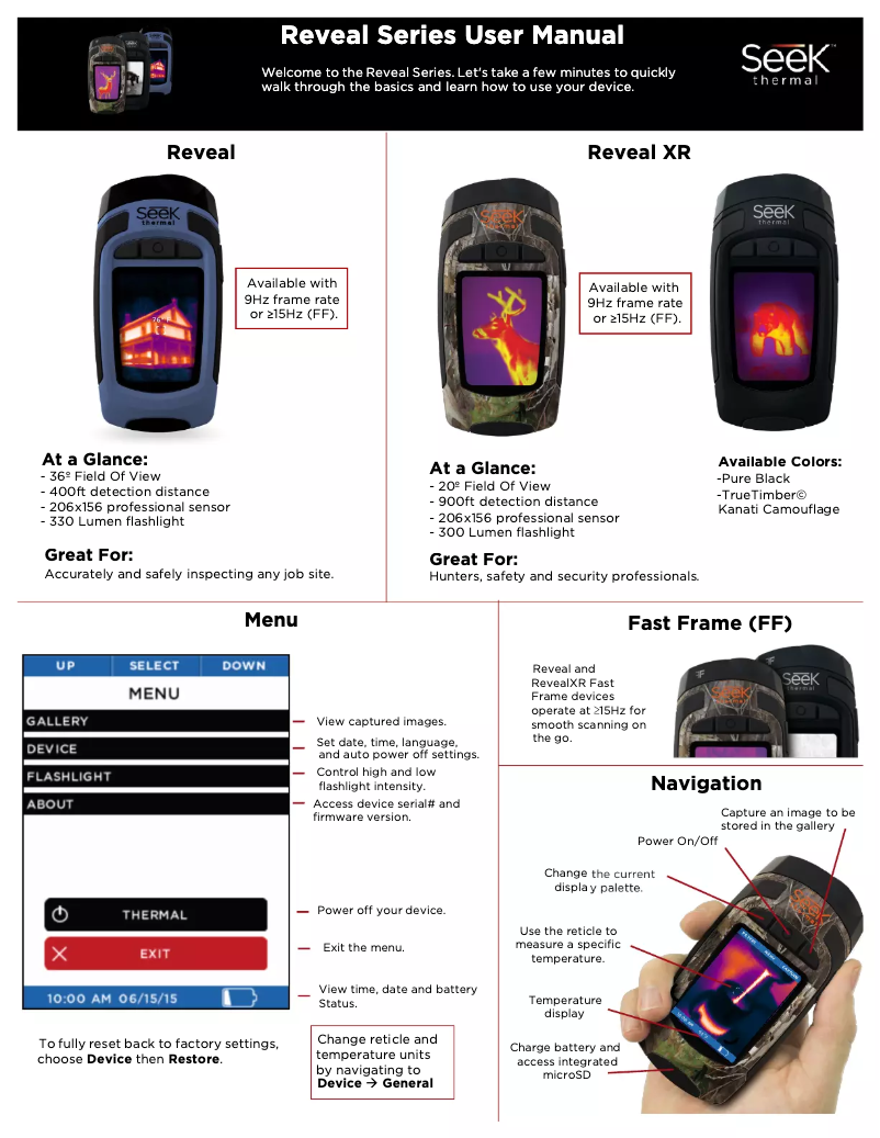 Imagen de la primera página del manual del dispositivo Reveal