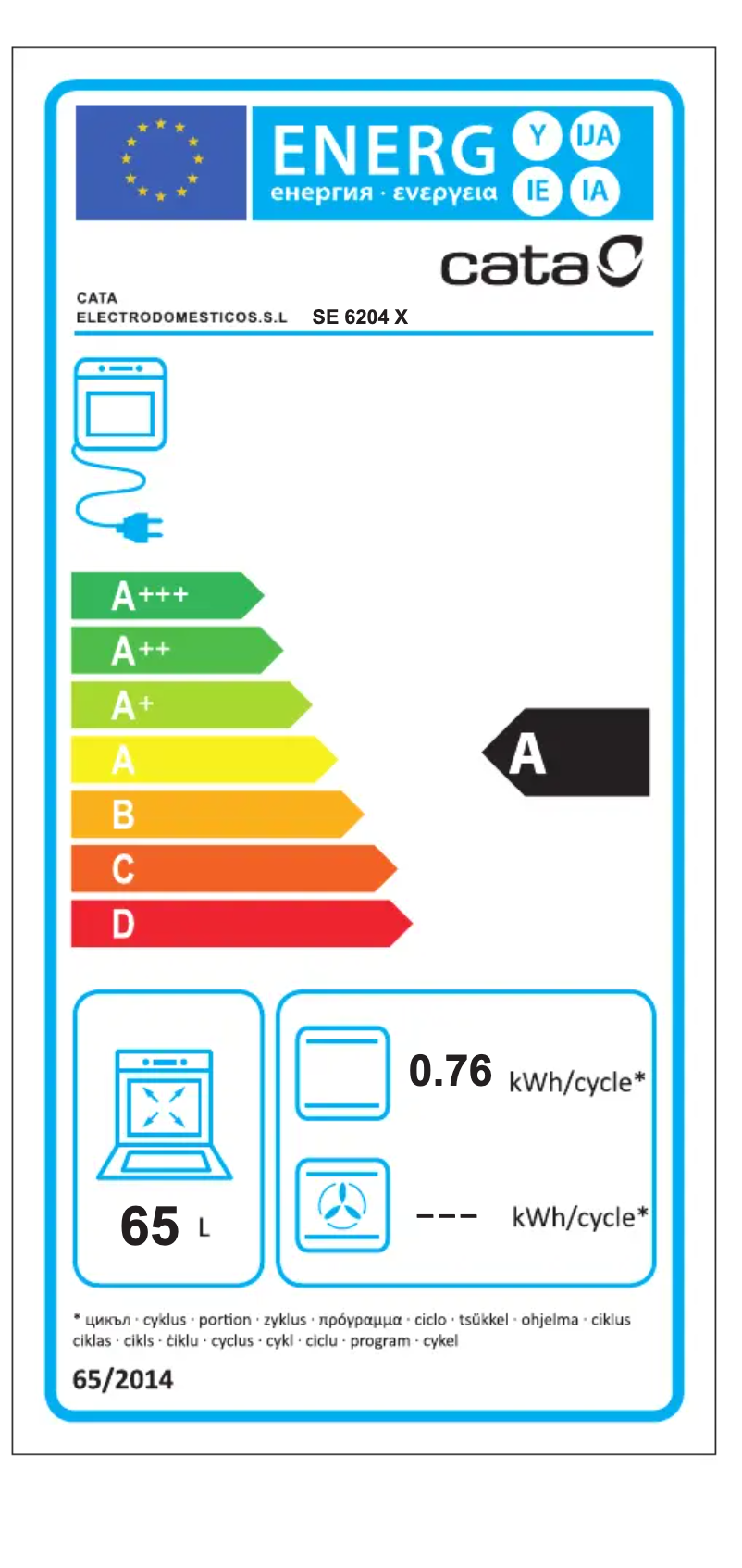 Página 1 del manual Etiqueta energética CATA SE 6204 X