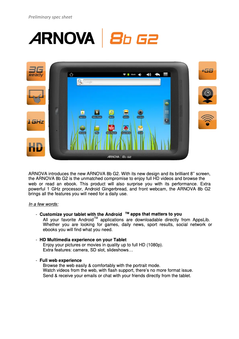 Página 1 del manual Manual de usuario Archos ARNOVA 8b G2