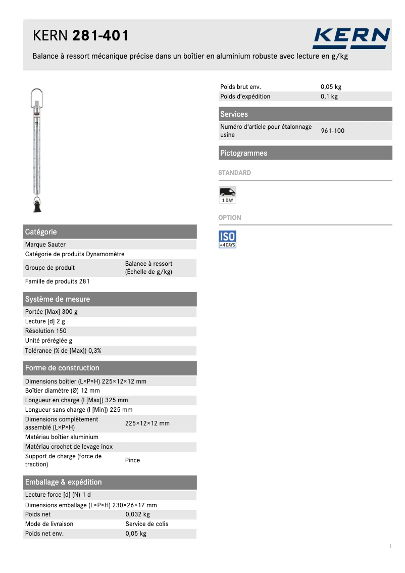Página 1 del manual Ficha técnica Kern 281-401