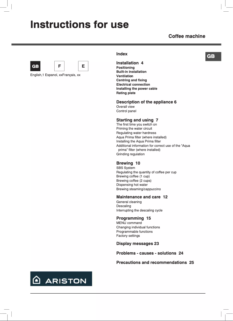 Página 1 del manual Manual de usuario Ariston Thermo MCA 16