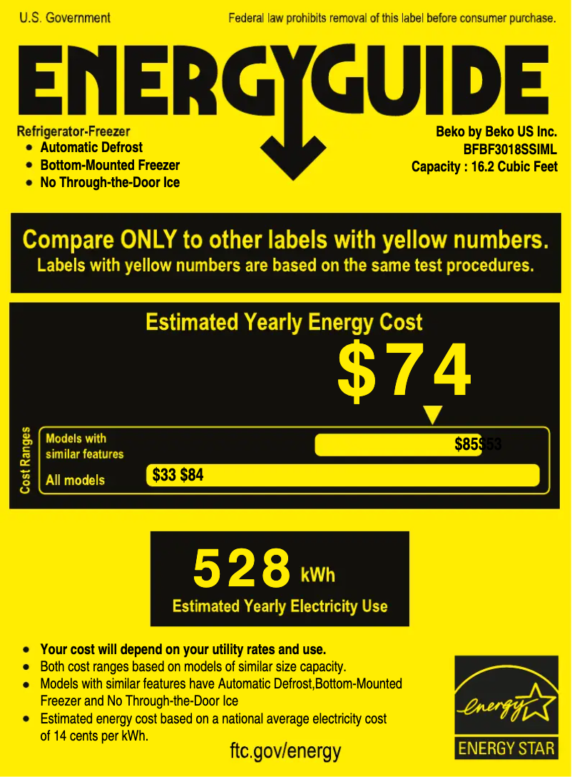 Página 1 del manual Etiqueta energética Beko BFBF3018SSIML