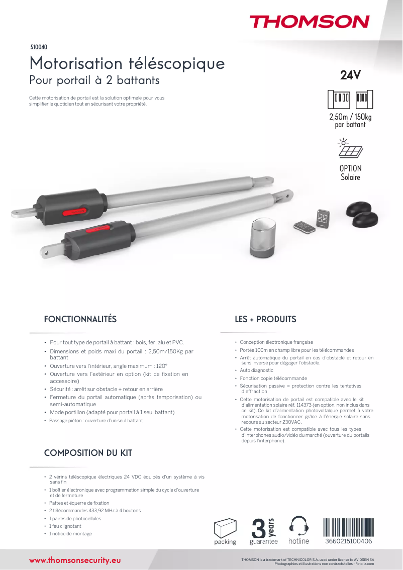 Página 1 del manual Ficha técnica Thomson 510040