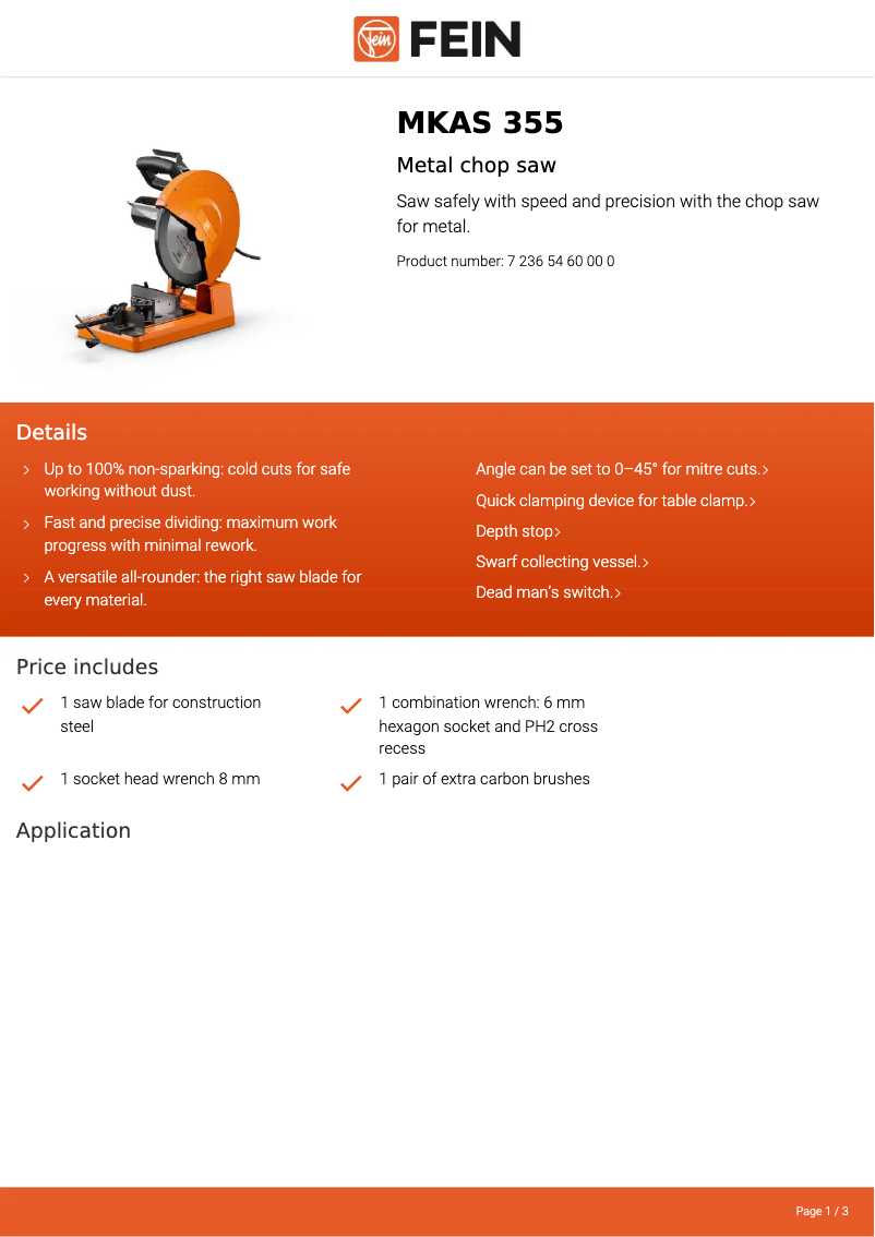 Página 1 del manual Ficha técnica Fein MKAS 355