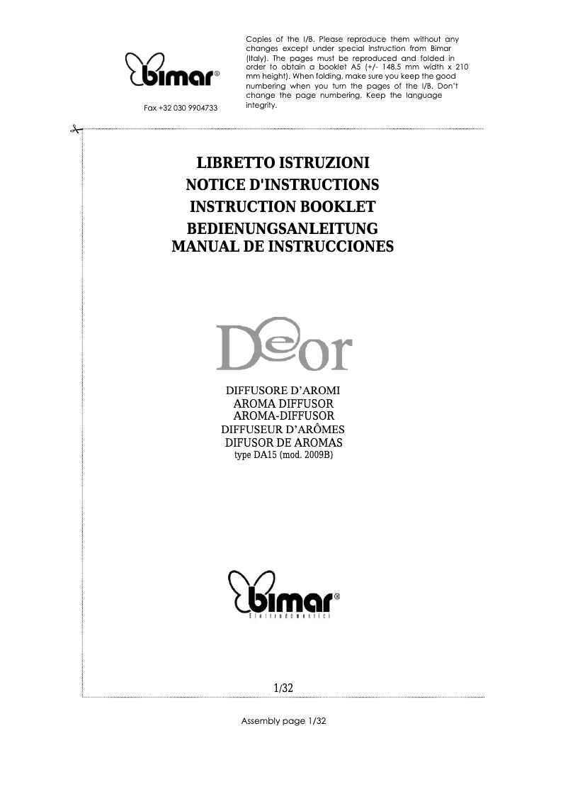 Página 1 del manual Manual de usuario Bimar DA15